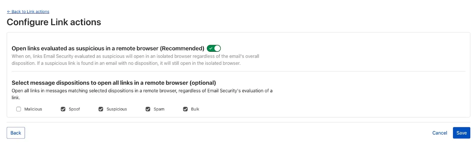 Expanded Email Link Isolation Configuration