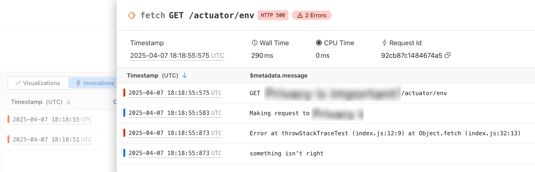 Viewing the logs for a single Invocation
